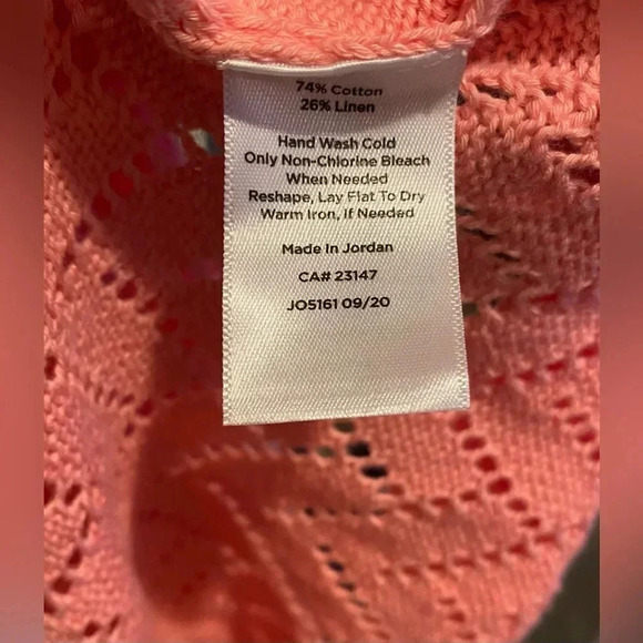 Talbots Linen Blend Pointelle Crewneck Loose Knit Sweater Coral Women’s XS NWT - Picture 8 of 12
